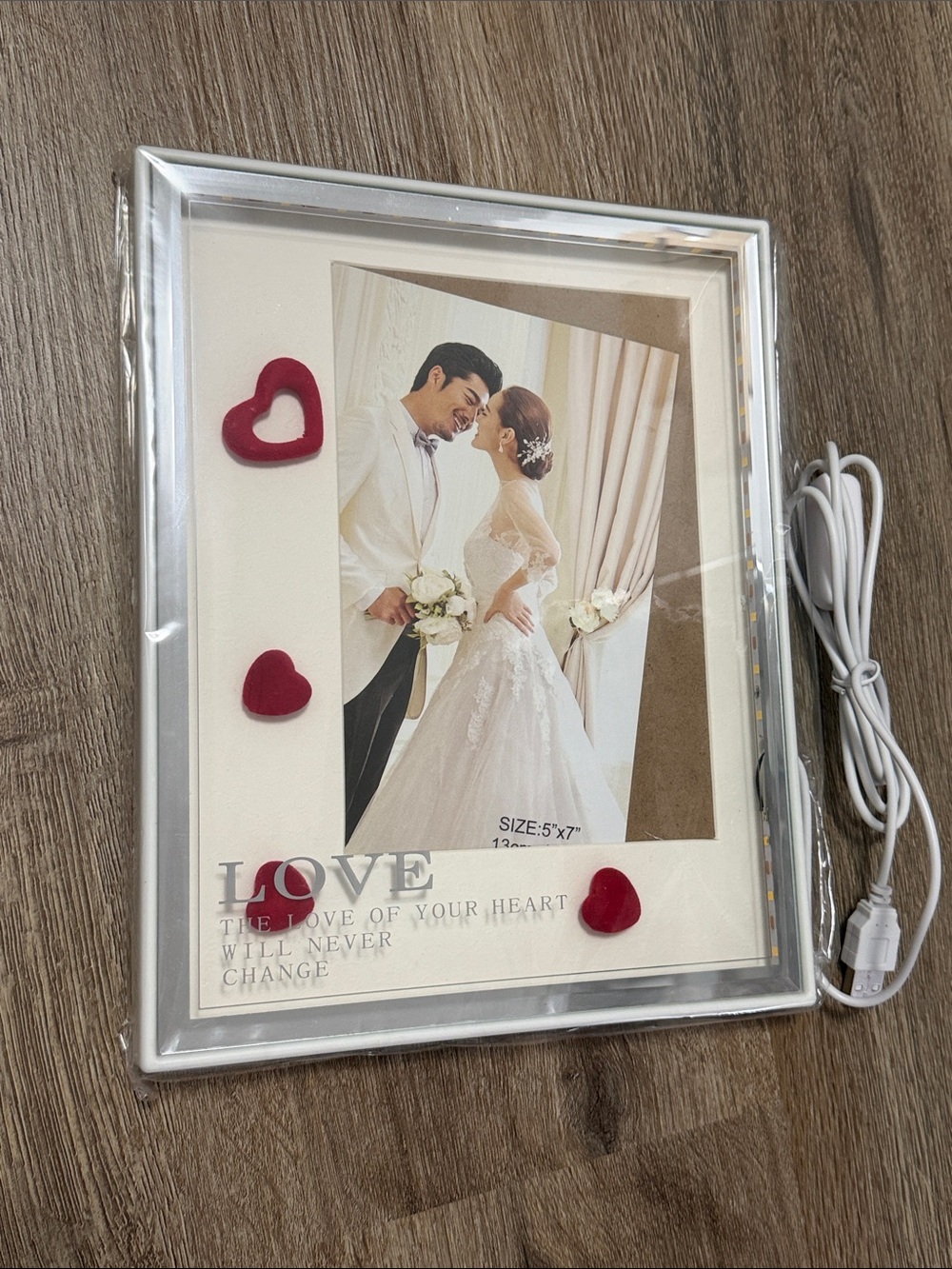 LOVE Accent Photo Frame with Red Heart Accents - White/Silver